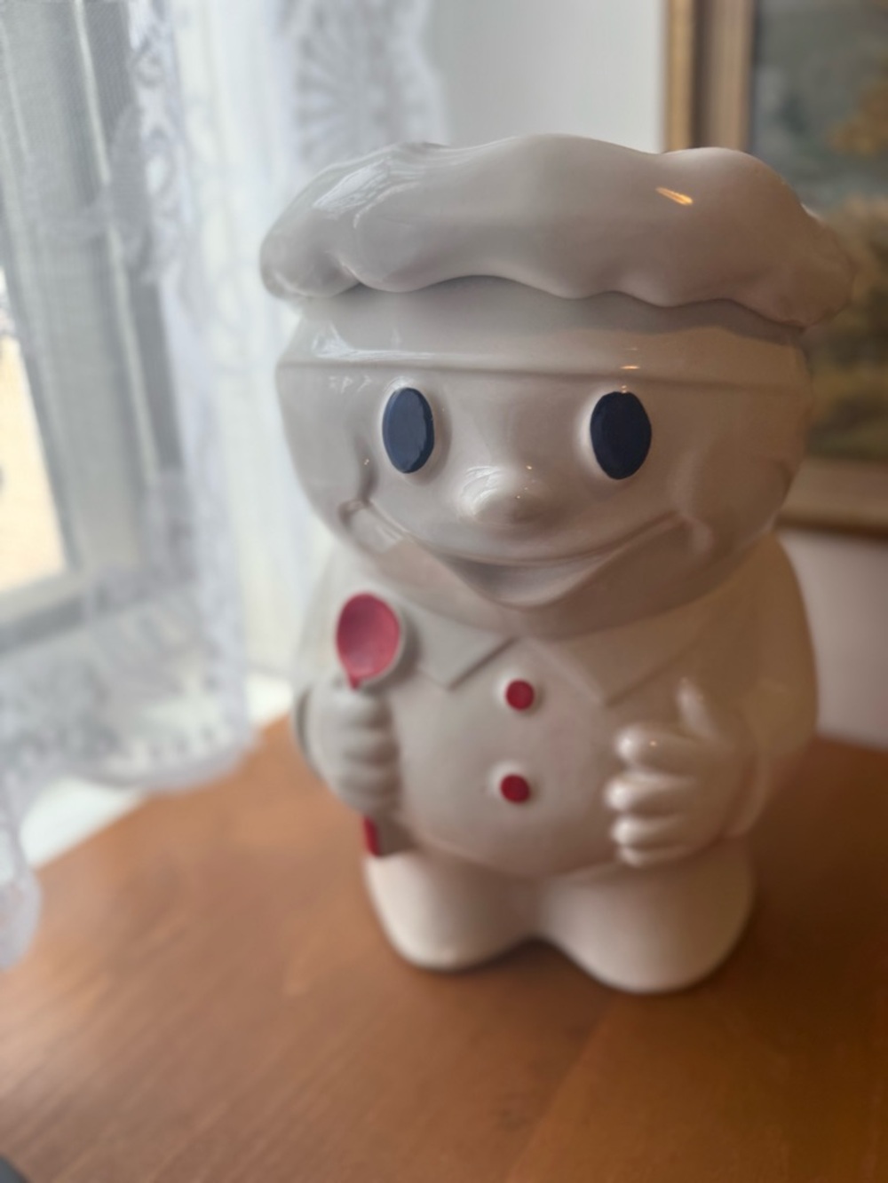 Vintage Pillsbury Boy Cookie Jar - White with Red & Blue Accents